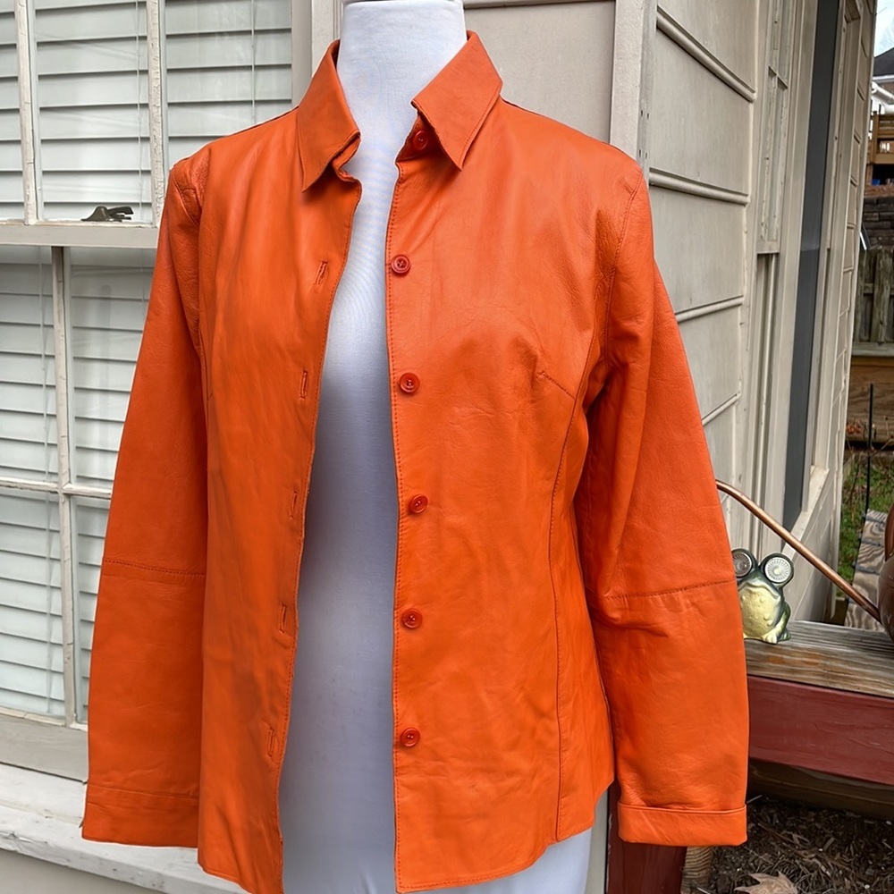 EUC- Vintage Orange  Leather Shirt /Jacket Size M